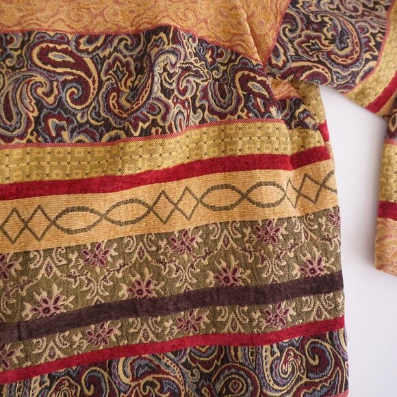 Alfred Dunner Yellow Maroon Paisley Striped Tapestry Button Up Jacket 20W - Picture 5 of 11